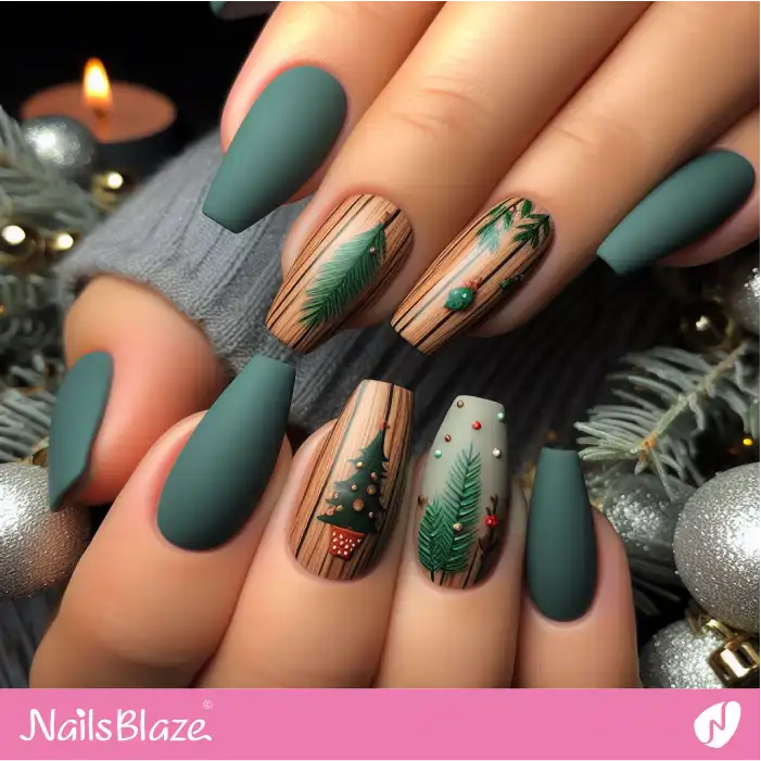 Matte Christmas Tree Nail Design | Christmas Nails - NB1679